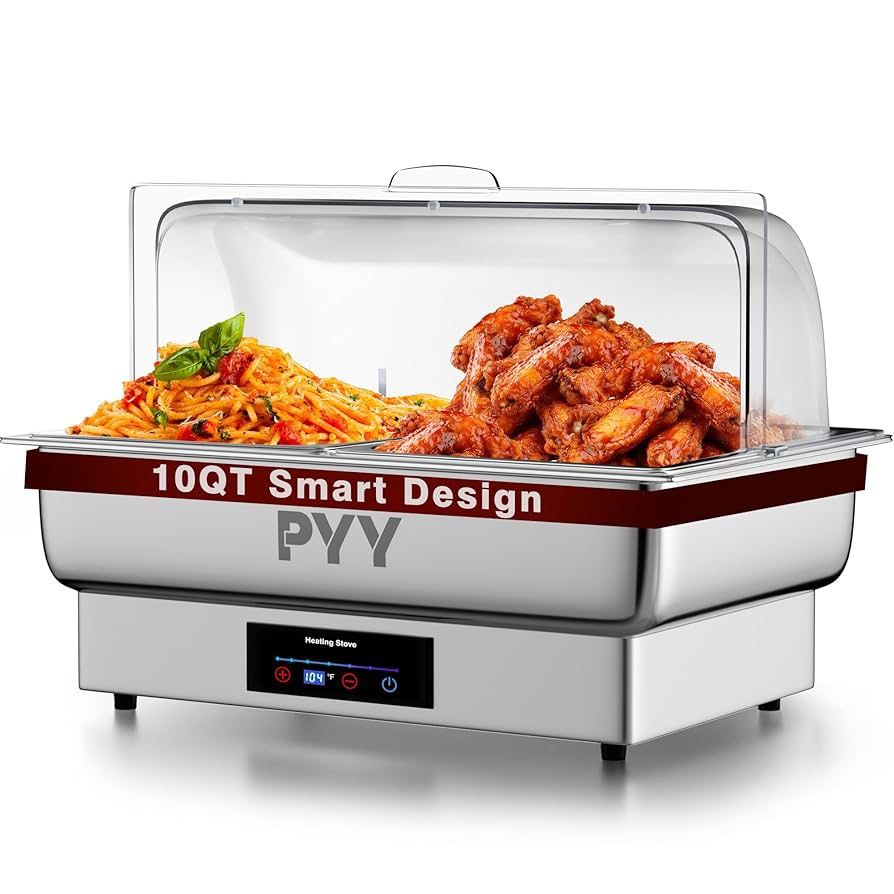PYY Electric Chafing Dish Buffet Set, Roll Top Chafing Dish, Stainless Steel Chaffing Server Set Chafer for Catering,Buffets (2 Half-Size with Lid)