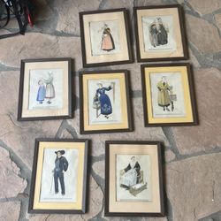Set of 7 Antique Hand-Coloured Prints by Victor Lhuer