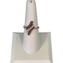 14kt Yellow Gold & Plat. .15ct Diamond & Ruby Ring