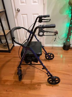Rollator Walker Navy Blue with Large Wheels Seat Brakes Basket