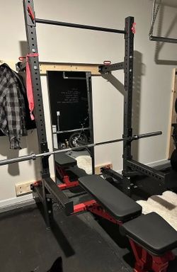 Rep PR-4100  folding squat rack with attachments and adjustable bench