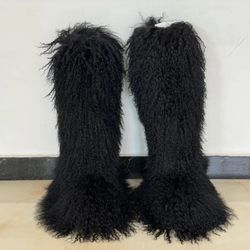 Real Fur black Knee Boots 