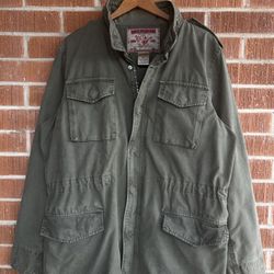 True Religion Military Field Jacket Utility Canvas Trench Coat w/ Hood