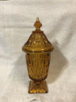 Vintage 60’s Indian Glass Co. Amber Apothecary Jar, $12
