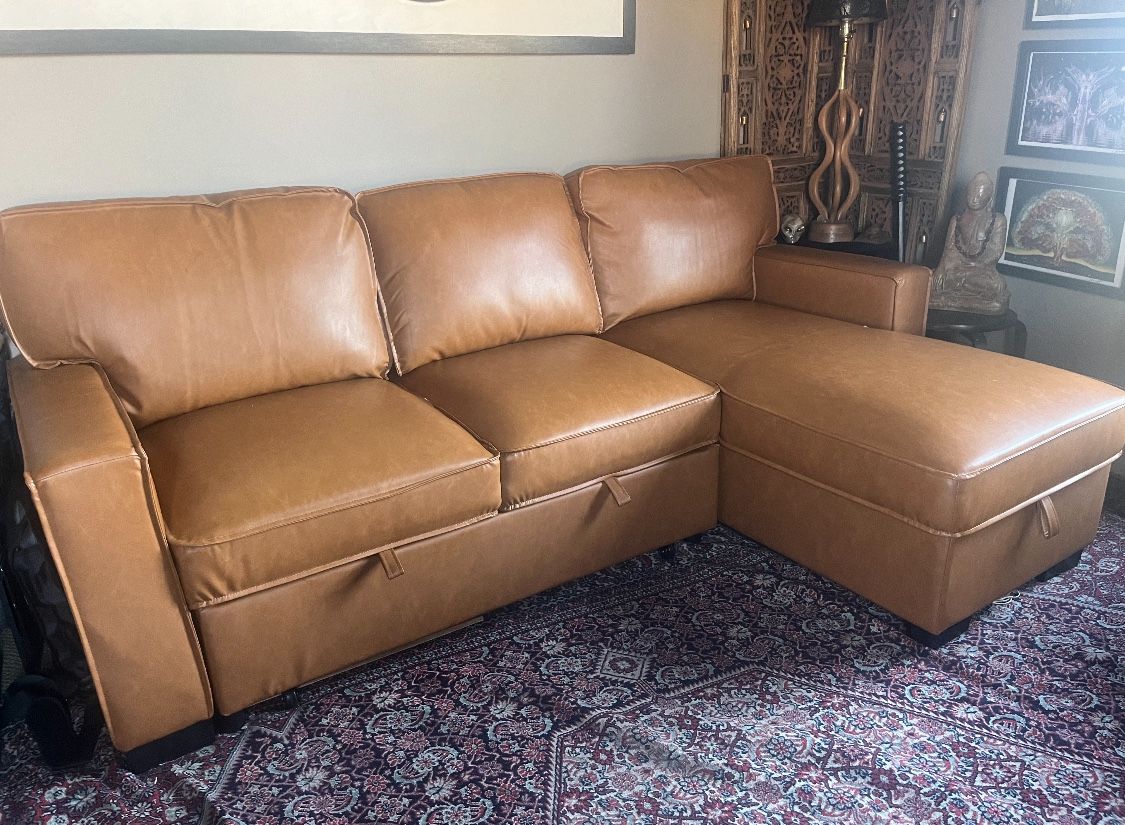 Convertible Sleeper Sofa 3-in-1 Modern L-Shaped Faux Leather Sectional Couch