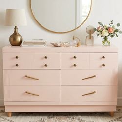 Vintage, MID-CENTURY Dresser, Wood 6 drawers, Blush Pink