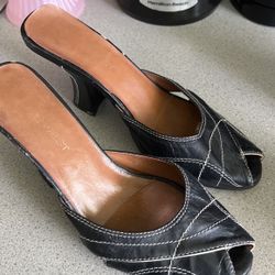 Soft Black Leather 7 1/2 Peak-a Bo Heels 