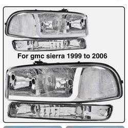 Chrome clear headlights and turn signals lights for gmc sierra 1999 thru 2006
