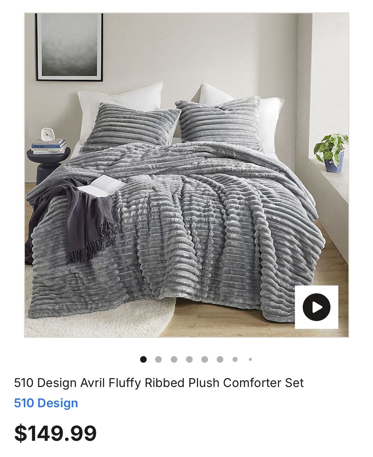 510 design Grey Avril Fluffy Ribbed Plush Comforter Set