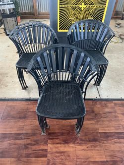 Mid-Century Woodard Pinecrest wrought iron patio chairs and tables