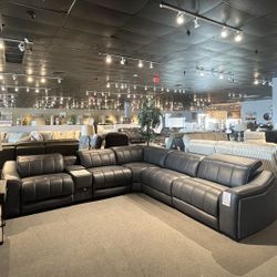 Dark Grey Leather 6PC Power Sectional Reclining