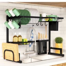 Over The Sink Dish Drying Rack - 23.6" to 35"x21.2", Adjustable Sink Drying Rack for Kitchen Sink with Large Capacity, 2-Tier Dish Rack Over Sink with