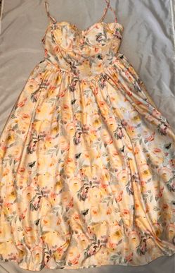 Yellow Floral Spaghetti Strap Corset Flowy Dress