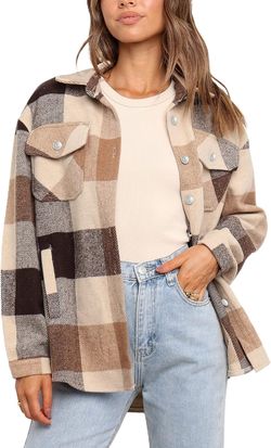 Womens Plaid Button Down Flannel Shirt Jacket [Small]