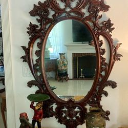 Exquisite Large Mirror With Amazing Carving Mahogany Wood 