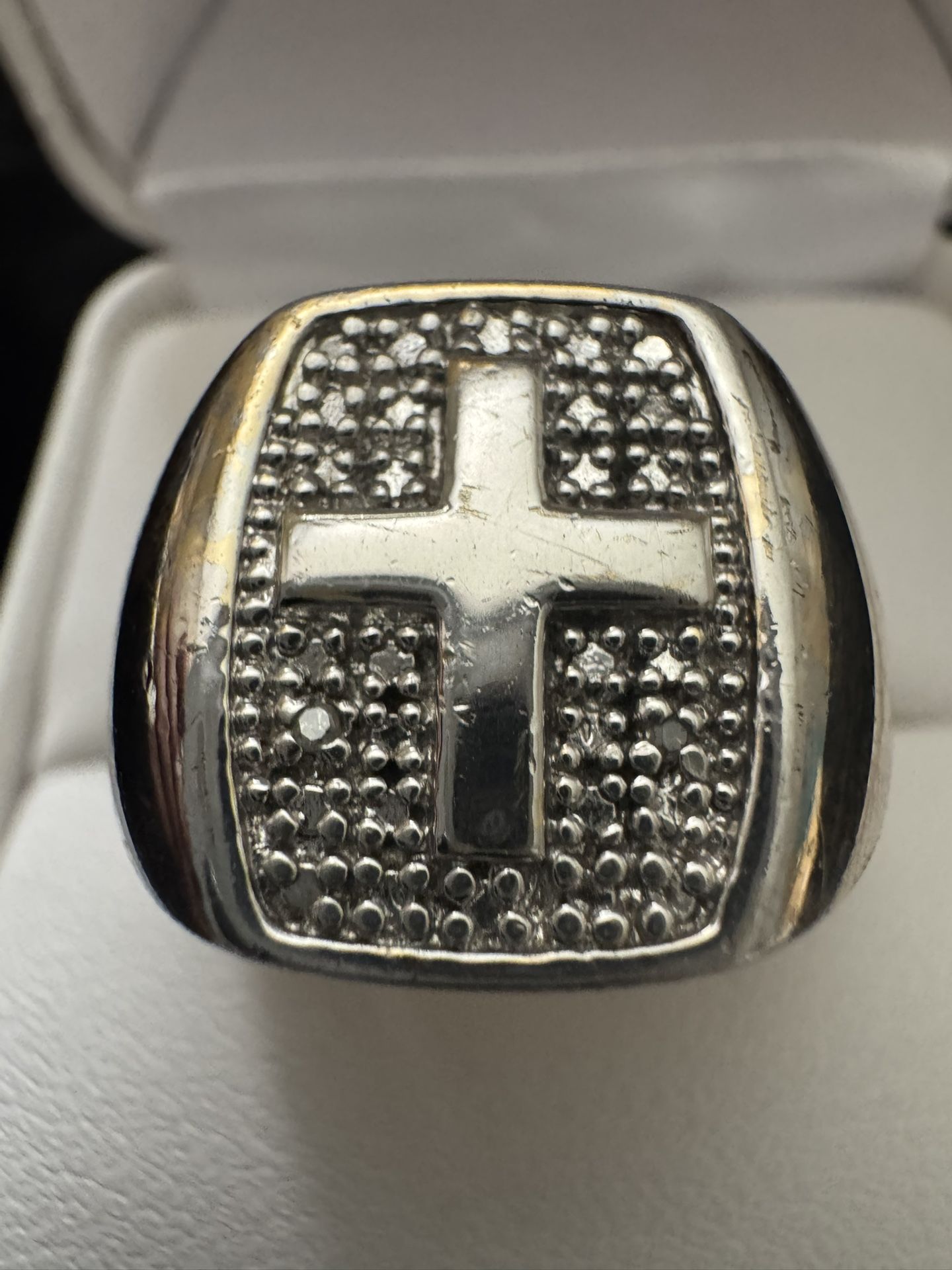 Men's Sterling Silver Vermeil Diamond Accent Cross Ring Size 10