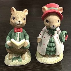 🎄🐭 2 Vintage Lefton Porcelain/Ceramic Christmas Caroling Mice, from Japan (brand new)