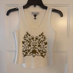 White Floral Embroidered Knit Tank