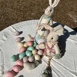 Couple Antique Easter Rabbits With Eggs