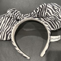 Disney Parks Animal Print Zebra Sequins Ears Black And White