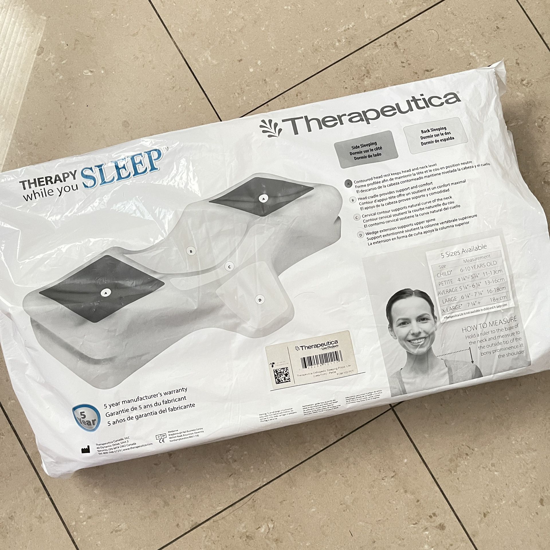 Therapeutica Orthopedic Sleeping Pillow, White, Size: Petite