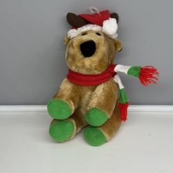 Vintage Christmas Moose plush toy with red and green scarf. I purchased this at an estate sale from a plush collector. Hang tag is still on it. 