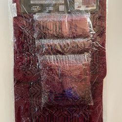 18 Piece Flocking Bath Set - Burgundy