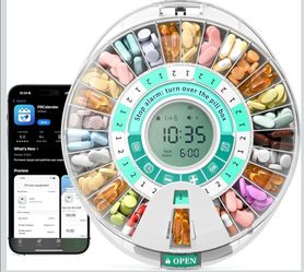 Automatic Pill Dispenser,28-Day Smart Bluetooth Pill Box, Easy Setup
App Support, Pill Case with 6 Alarms & Light Reminder, Electronic Medication Mana
