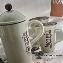 Ceramic Hot Chocolate Pot And 2 Mugs 