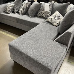 GRAY FABRIC L SECTIONAL COUCH SET 