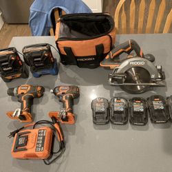 RIDGID POWER TOOLS: Drill Saw Batteries Charger Radios
