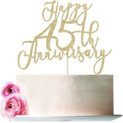 Gold Glitter 45th Anni Cake Topper 