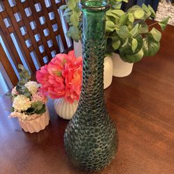 Hobnail Glass 15” Vintage Bubble Bottle Empoli Green