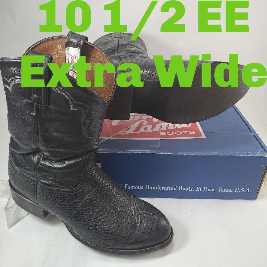 Tony Lama Men's Size 10.5 EE Wide Boots 12 Inch High Black Kidd Leather Bullhide Jordan