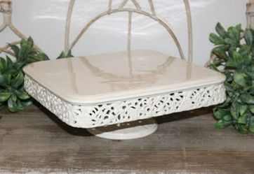Ornate VTG Shabby Chic French Country Cake Stand Pedestal Decor Riser