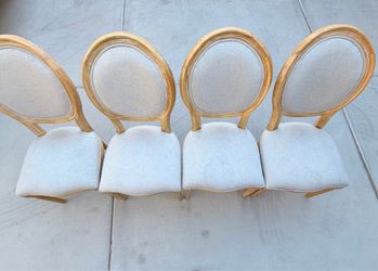 Set of 4 French Country Oval Dining Chairs – Light Wood & Upholstered