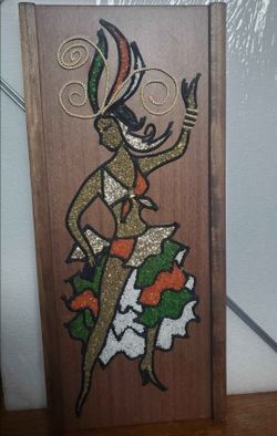 Vintage MCM Gravel Art Calypso Flamenco Dancer 7.5" x 17"