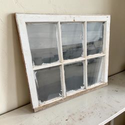 Vintage Wood Window Frame 6 Pane Antique Glass Window Sash Farmhouse Decor Salvage 31x27in