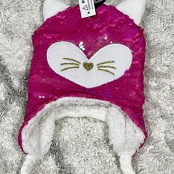 Pink sequenced cat themed winter hat- new