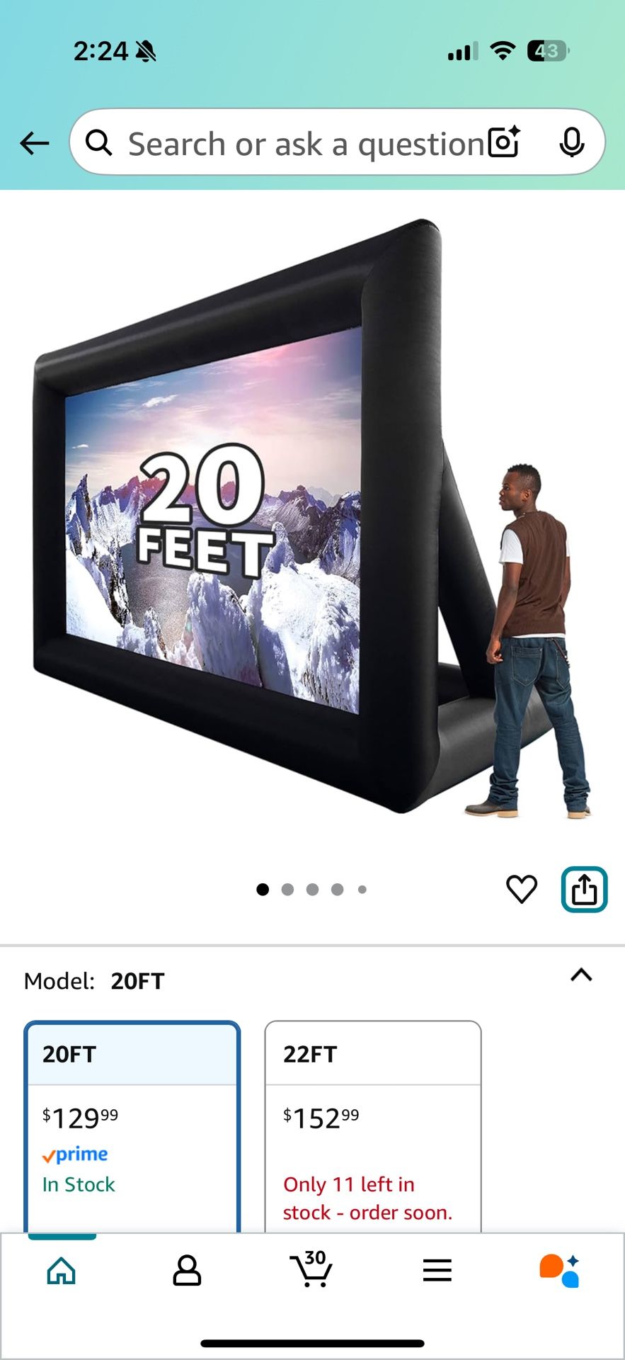 20 feet Inflatable Portable Projector Movie Screen - Huge Air-Blown Cinema Projection Screen Package with Rope, Blower,Tent Stakes - Front & Rear Proj