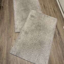 Set of two Grey & White Floor Rugs w/Grip Good Condition 33" L x 21" W Thin & Solid!