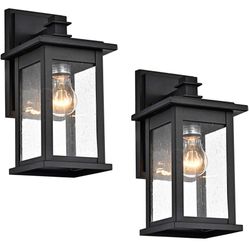 MICSIU 2 Pack Outdoor Wall Sconce, 12 Inch Black Exterior Light Fixtures with Clear Seedy Glass, Metal Outside Lights for House, Porch, Garage.