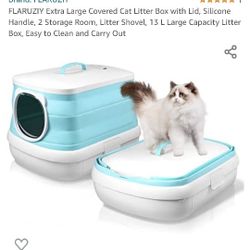  Extra Large Covered Cat Litter Box with Lid, Silicone Handle, 2 Storage Room, Litter Shovel, 13 L Large Capacity Litter Box, Easy to Clean and Carry 