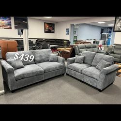 Modern corduroy 2 Pc sofa and Loveseat set - Dark Gray Color