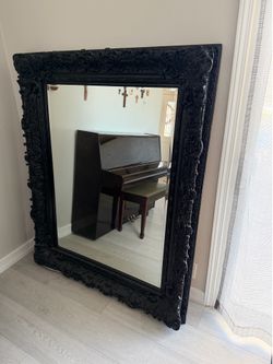 Large Black Ornate Framed Wall Mirror