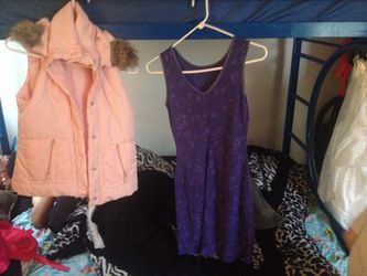 Pink jacket and a purple dress