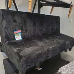Black Velvet Sofa Bed Sleeper Couch Futon With Cup Holder Console