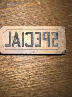 Antique brass Letter Press  printing block for “SPECIAL” — a universal promotional label used on packaging,