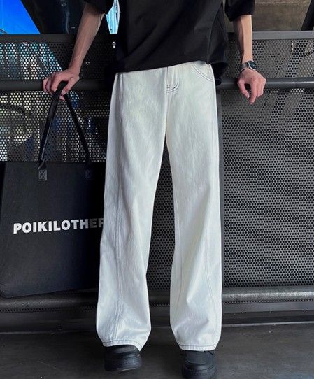 Straight-fit loose-fitting denim men's summer lightweight pure cotton breathable casual pants with American high street vibe style