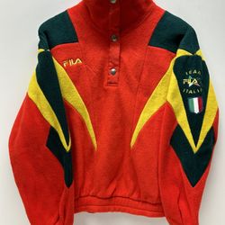Vintage Fila Ski Team Italia Pullover Fleece Snap Button Jacket US Medium NWT!